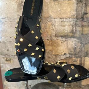 Steve Madden Black Sandals with Gold Studs NWOB
